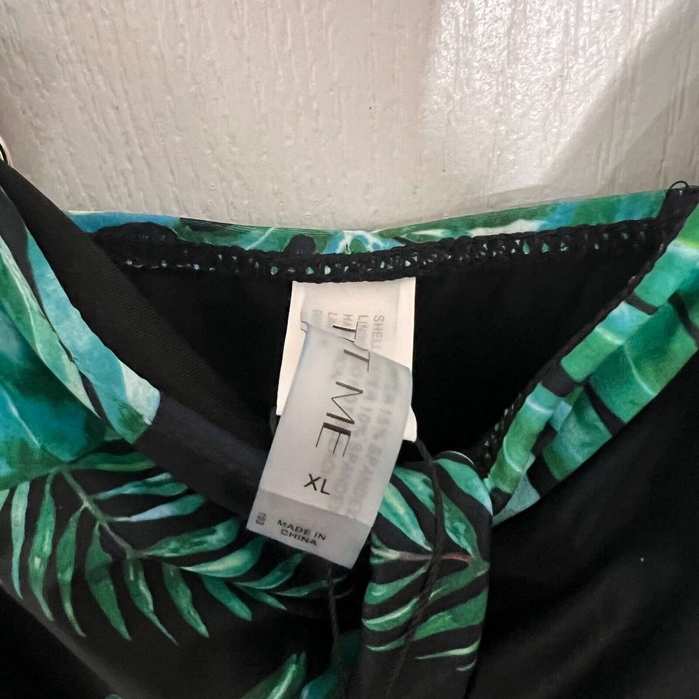 Tempt Me Womens Tropical Leaf Print One Piece Swimsuit Black Green XL Ruched NWT - Picture 11 of 12
